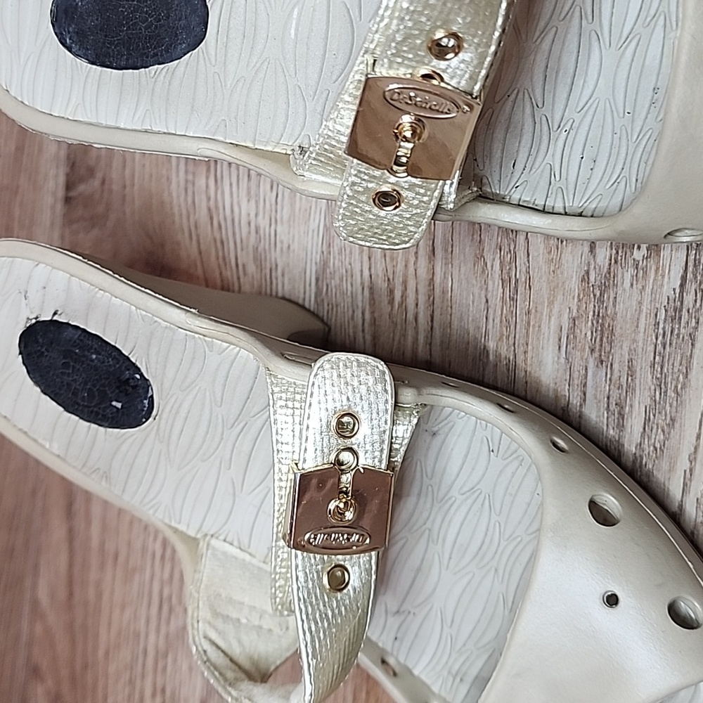 Dr Scholls Original Asana Buckle Open Toe Slide On Grey Heels Feel Good Shoes - Picture 5 of 13